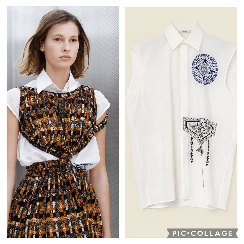 CรLINE Sleeveless button up shirt in embroidered voile spring 2017 USA 4